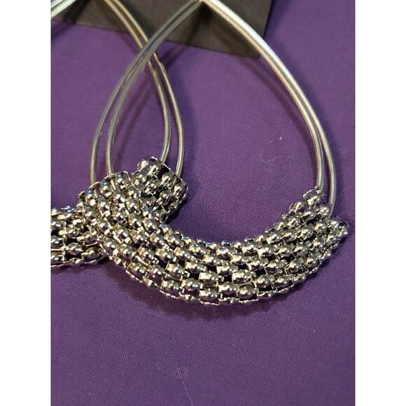 Charles Klein Large Double Teardrop Earrings Popcorn Mesh Wrap Silver Tone, NWT - Picture 8 of 9